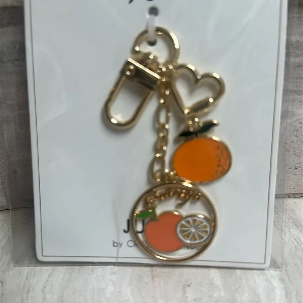Gold and Orange Key Chain Bag Charm with Citrus Design